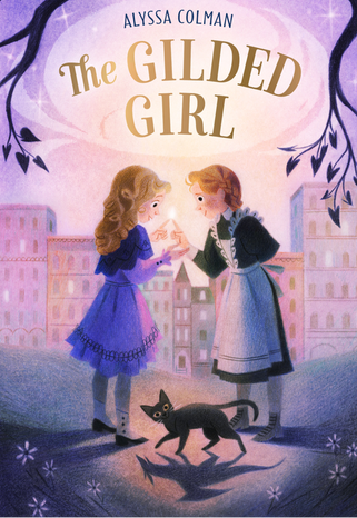 Cover of The Gilded Girl. Two girls spark magic between their fingertips.